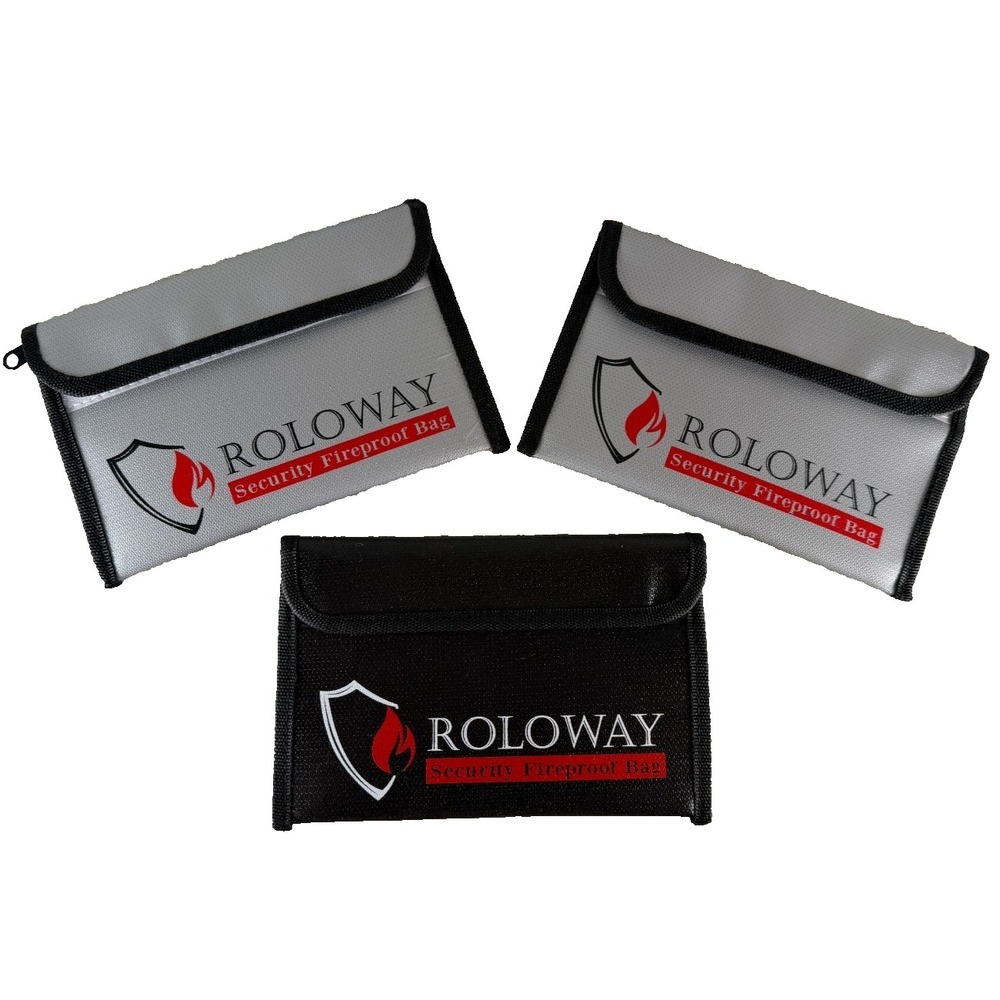 ROLOWAY Security Fireproof Bag 5"x8" Money Wallet Cash Bag 3-Lot Black Gray Red